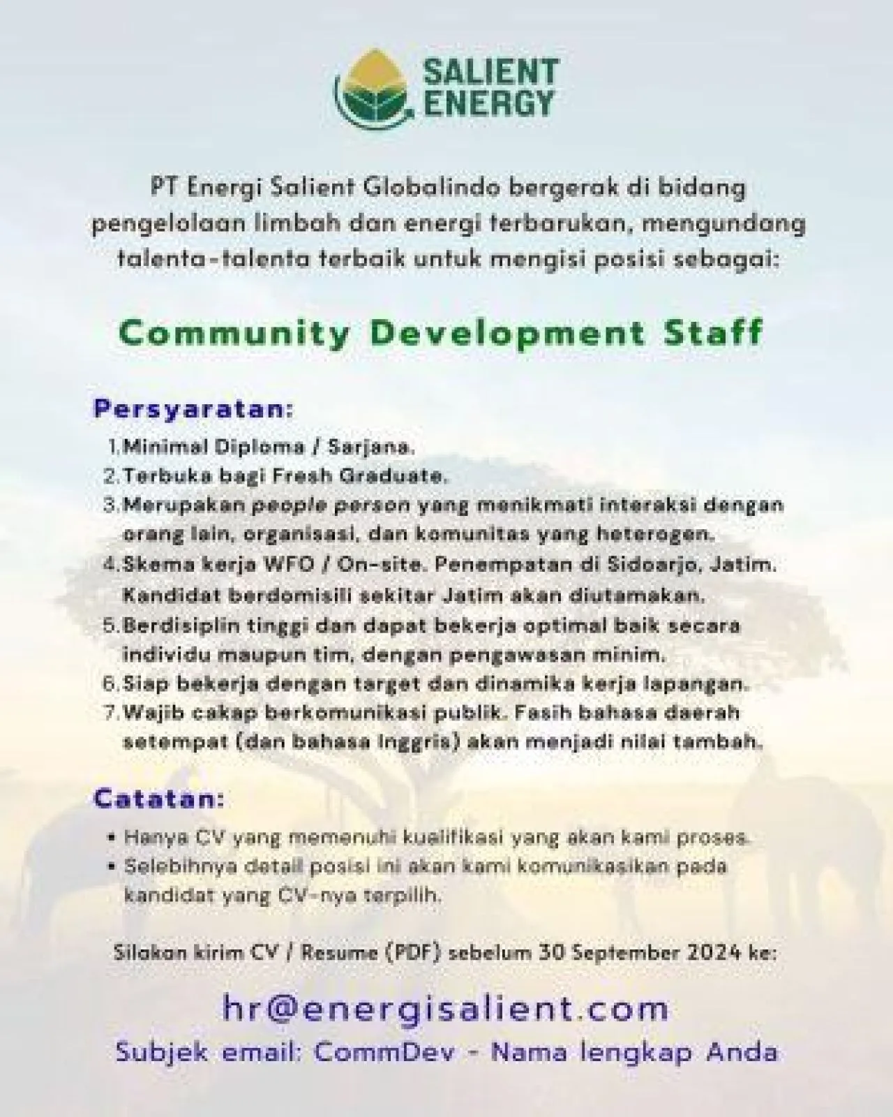 Lowongan Community Development Staff di PT Energi Salient Globalindo
