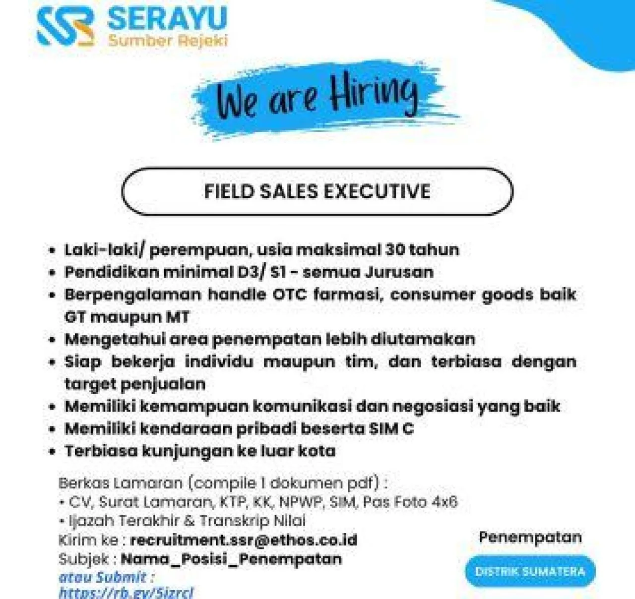 Dibutuhkan Field Sales Executive di PT Serayu Sumber Rejeki