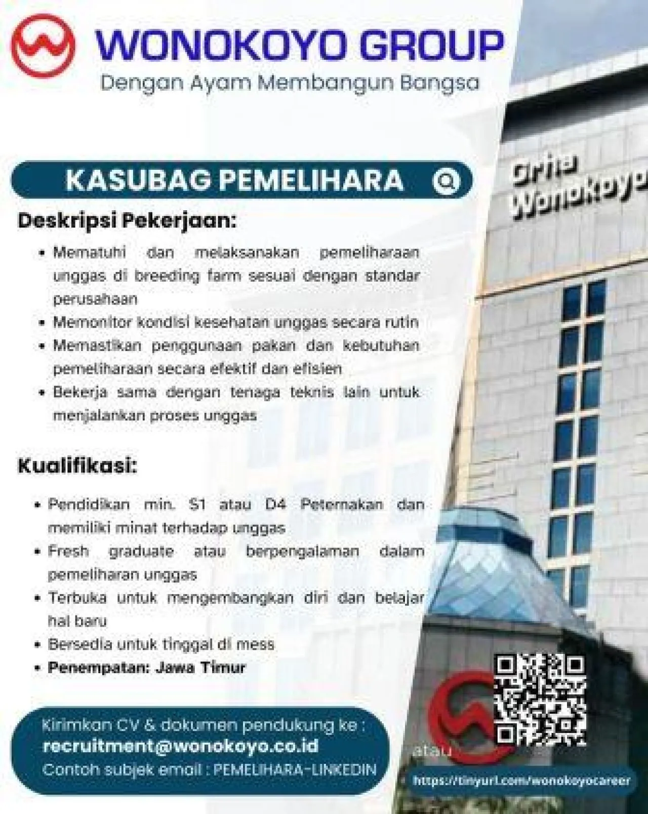 Wonokoyo Group Buka Lowongan Kasubag Pemelihara