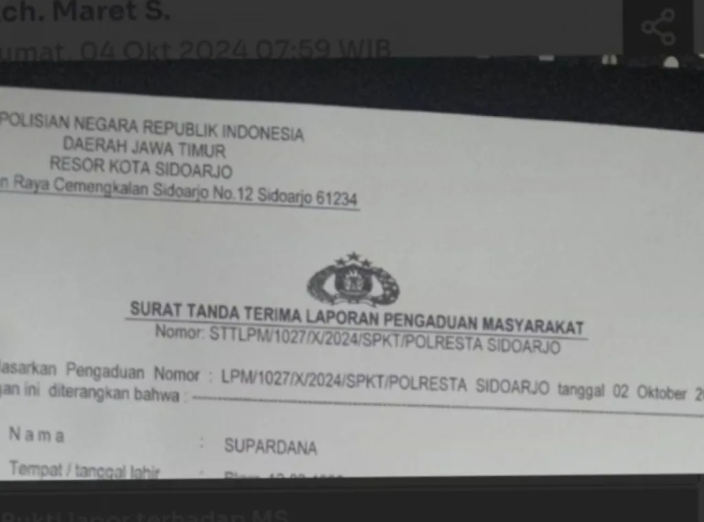 Warga Kelurahan Urangagung Dilaporkan ke Polresta Sidoarjo