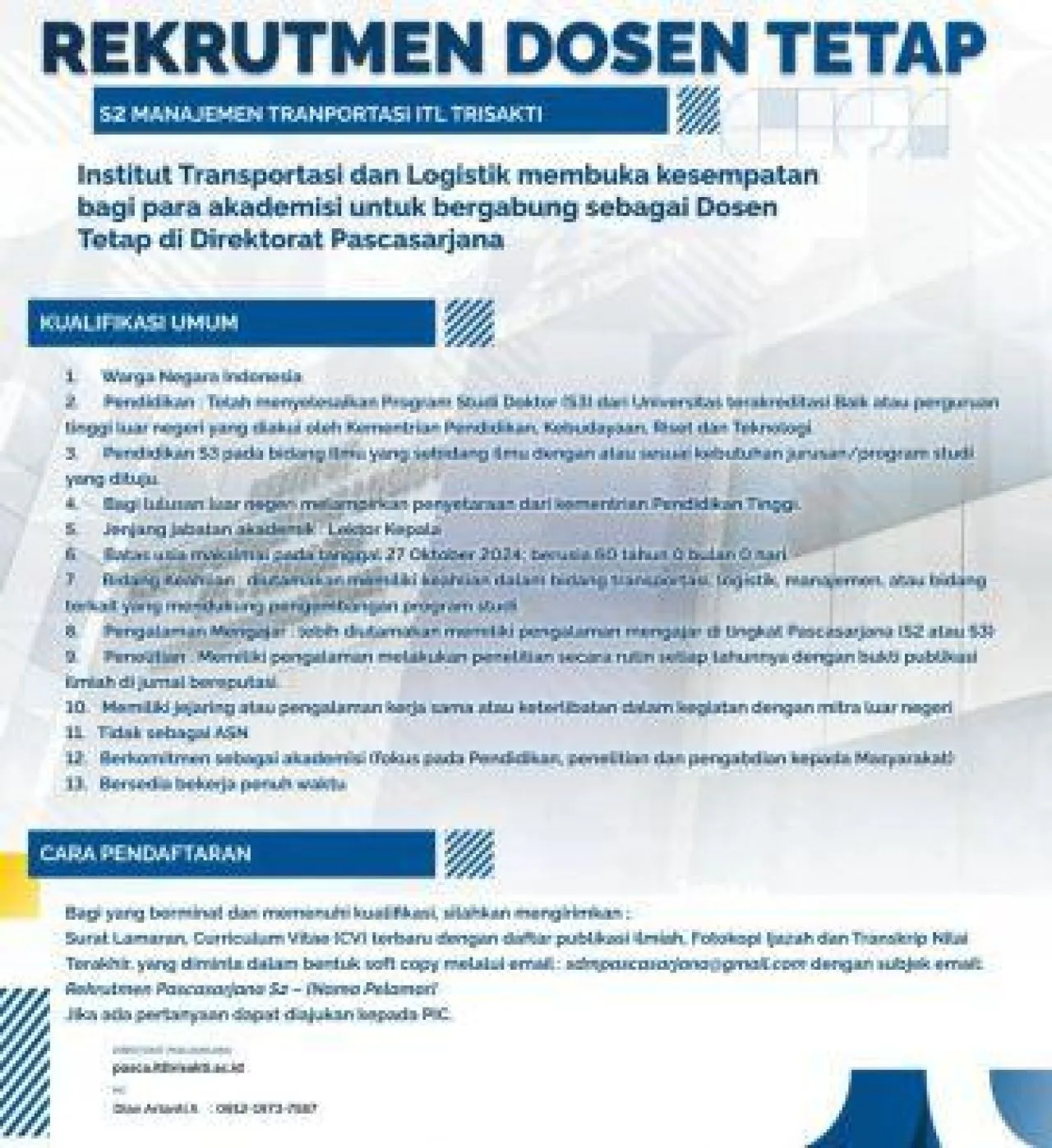 ITL Trisakti Rekrutmen Dosen Tetap