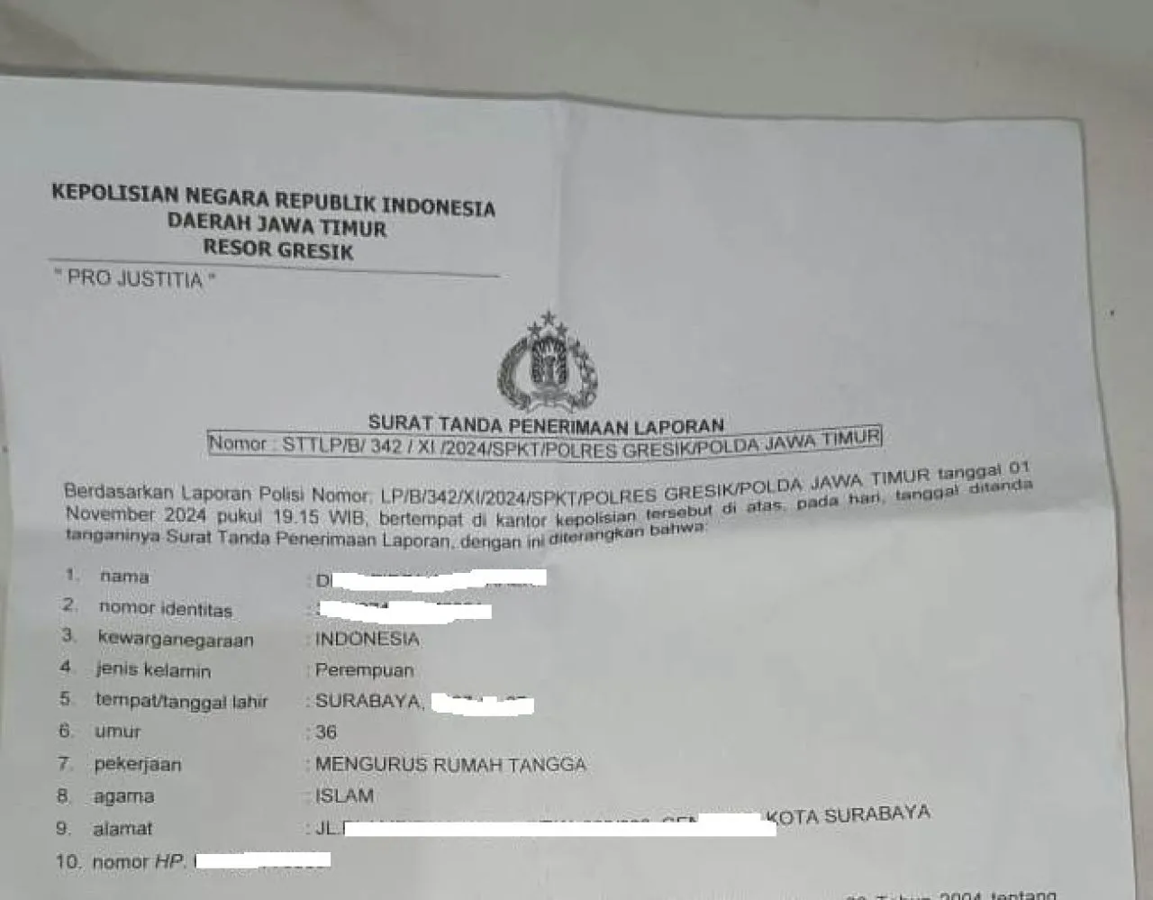 Oknum Anggota Polsek Konang Dilaporkan ke Polres Gresik Diduga KDRT