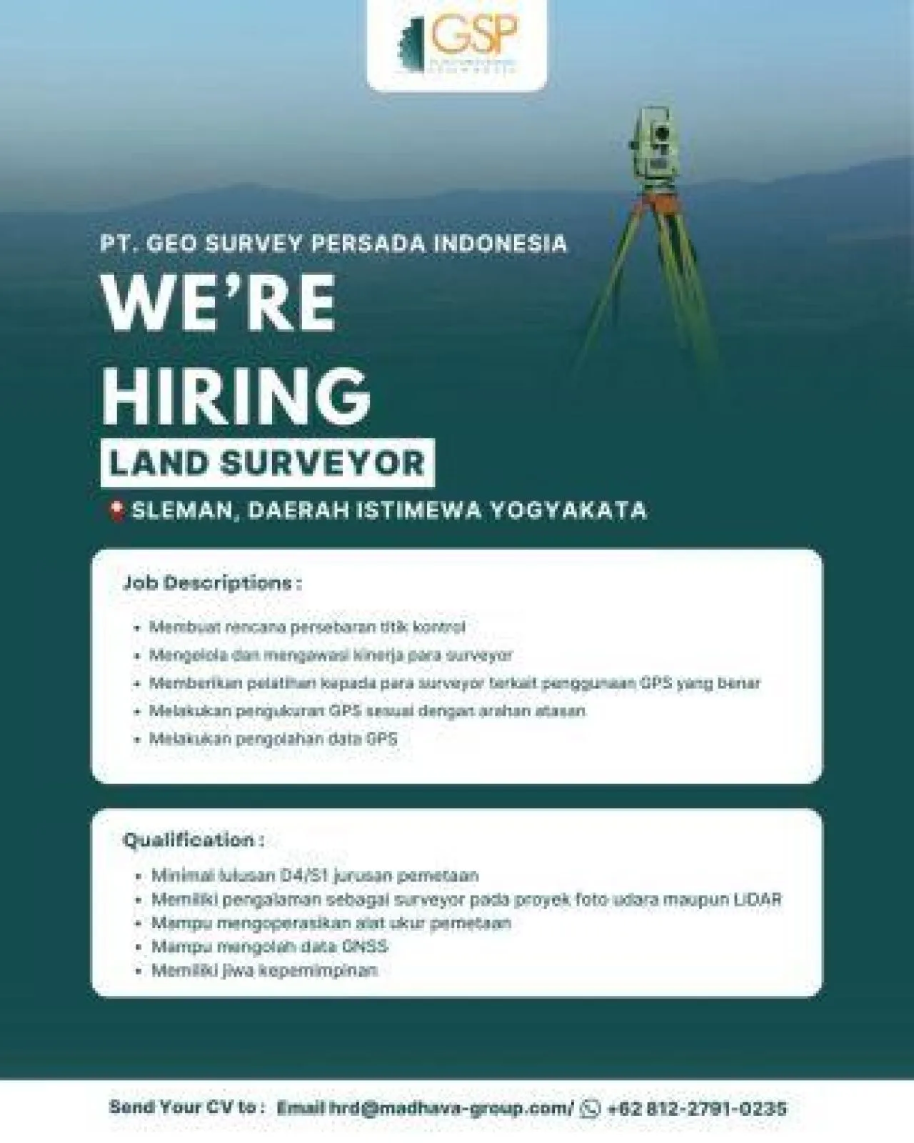 Bergabung Jadi Land Surveyor di PT Geo Survey Persada Indonesia