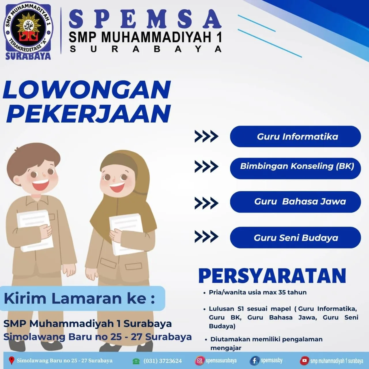 Lowongan Guru di SMP Muhammadiyah 1 Surabaya