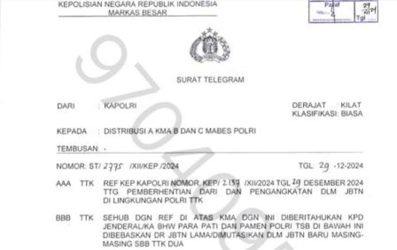 Daftar Lengkap Mutasi Pamen dan PATI Polri di Akhir Tahun 2024