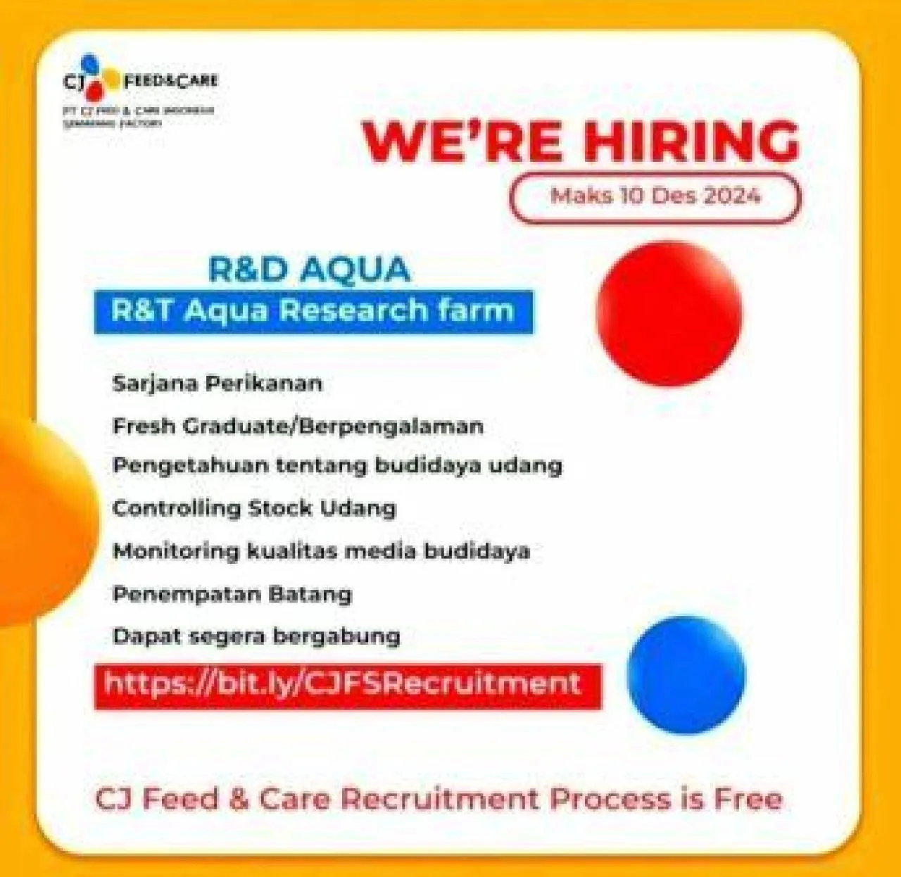 PT Cheil Jedang Feed And Care Buka Lowongan Kerja