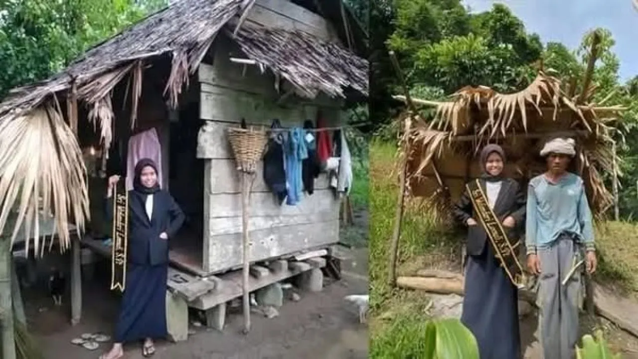 Kisah Wanita Lulus Sidang Skripsi Rayakan dengan Foto di Depan Rumah Gubuknya