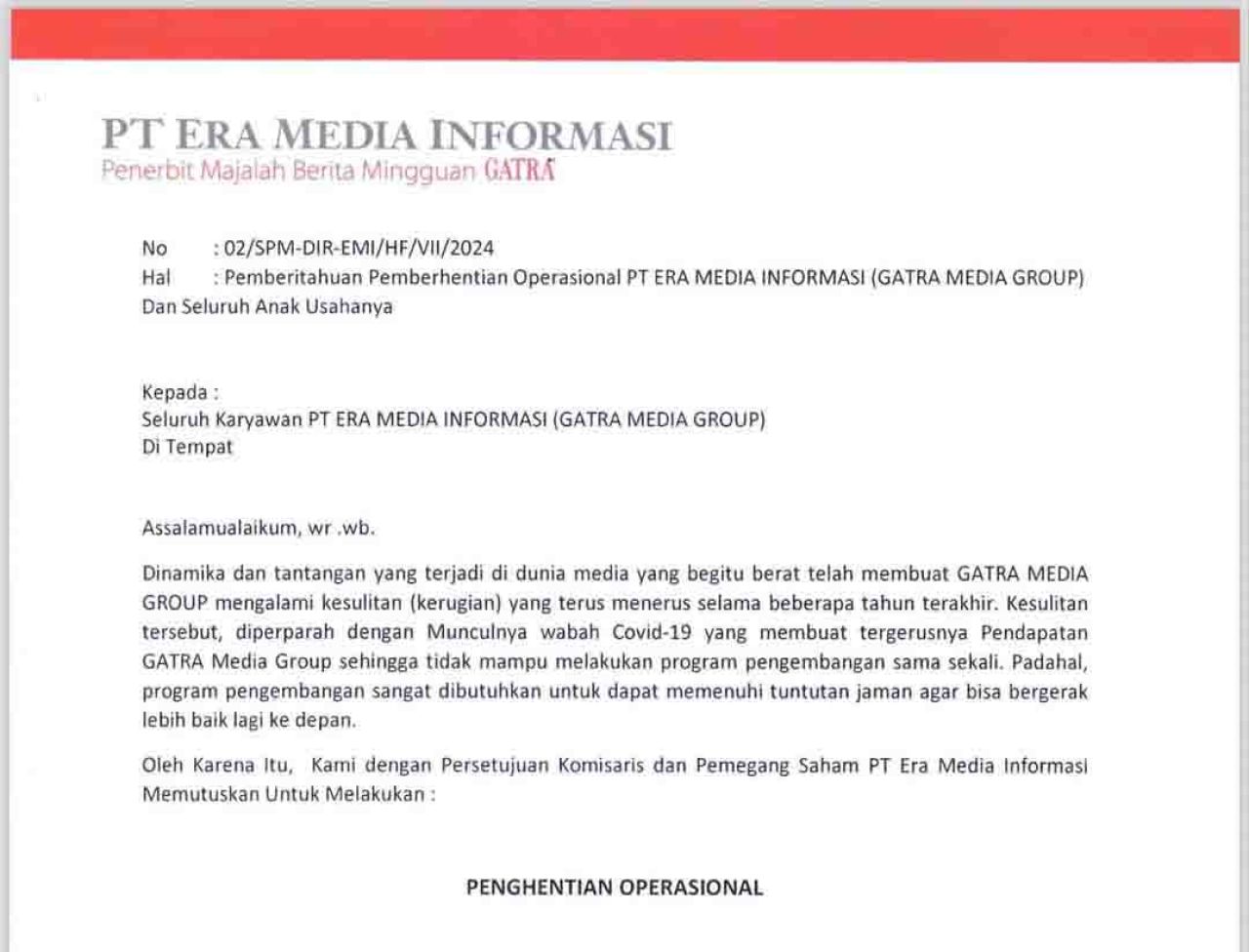 Surat edaran dari Direksi GATRA Media Group ke karyawan