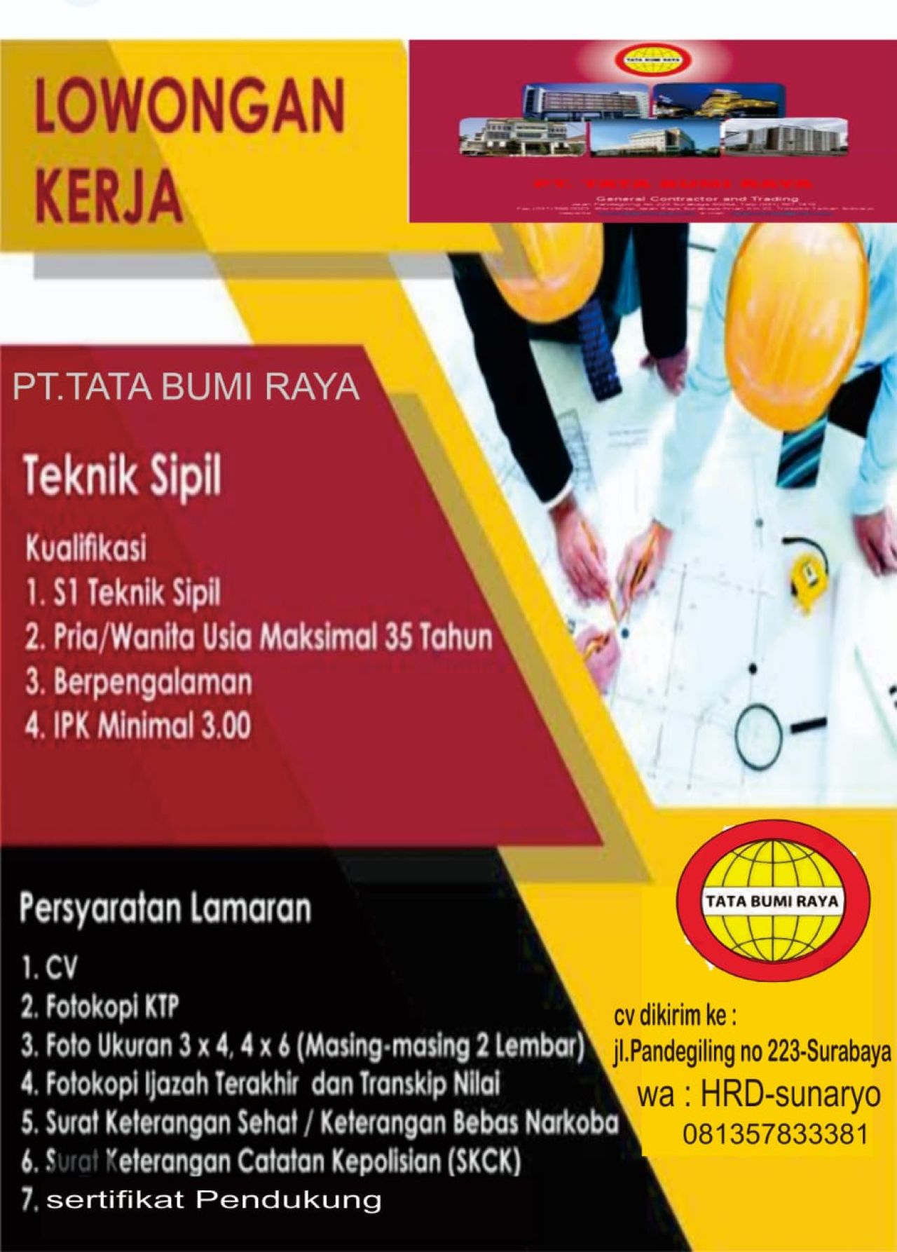 PT Tata Bumi Raya Buka Lowongan Kerja