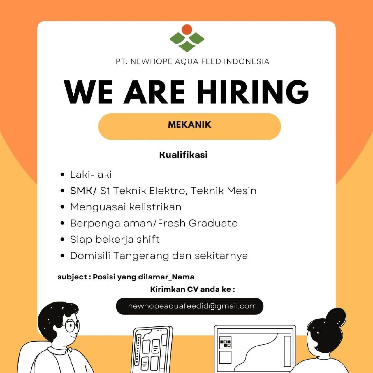 Lowongan kerja di PT Newhope Aqua Feed Indonesia
