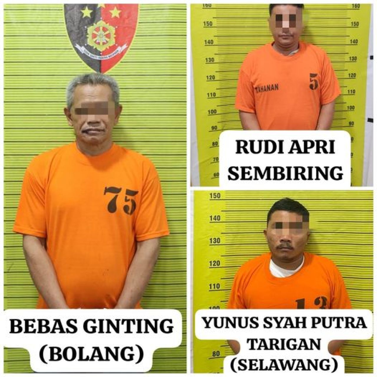 Ketiga tersangka pembunuhan Rico Sempurna Pasaribu sekeluarga