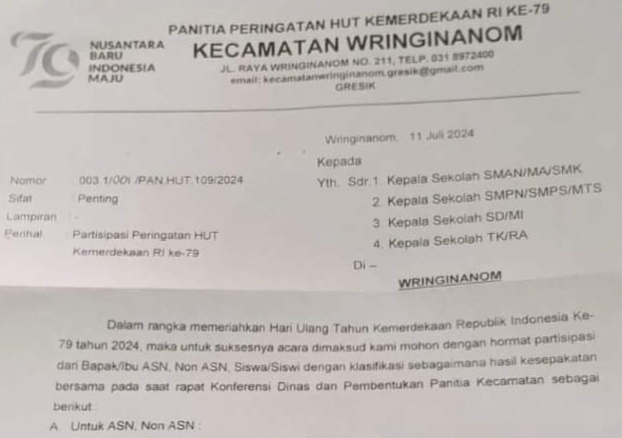 Surat edaran partisipasi kegiatan HUT RI ke-79