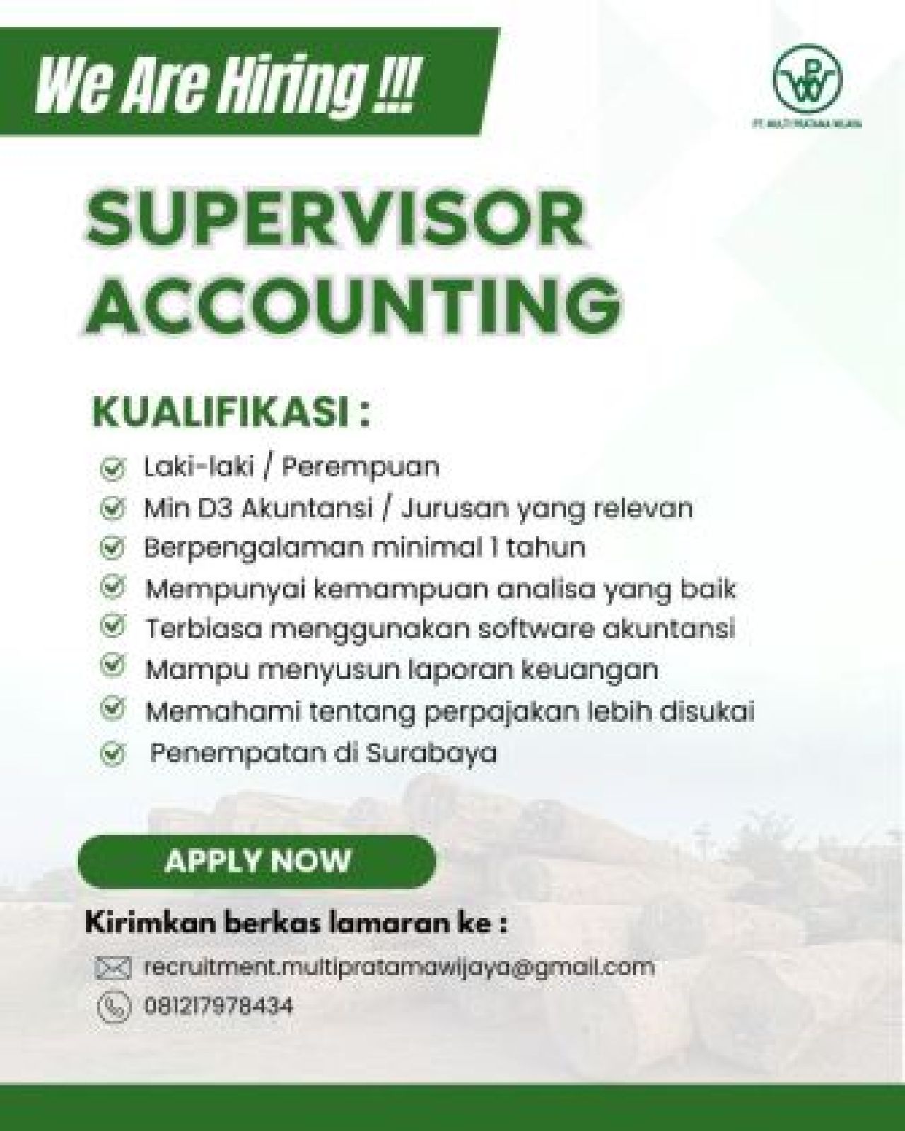 Lowongan kerja PT Multi Pratama Wijaya