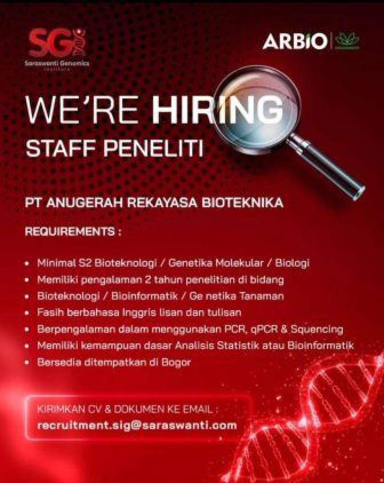 Lowongan kerja di PT Anugerah Rekayasa Bioteknika