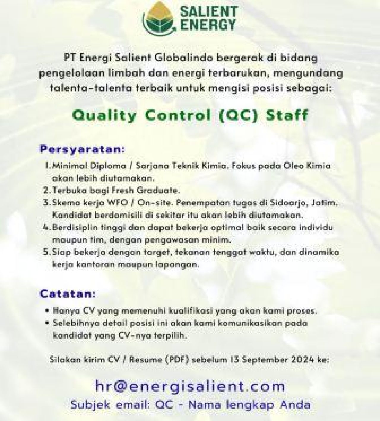 Lowongan kerja di PT Energi Salient Globalindo