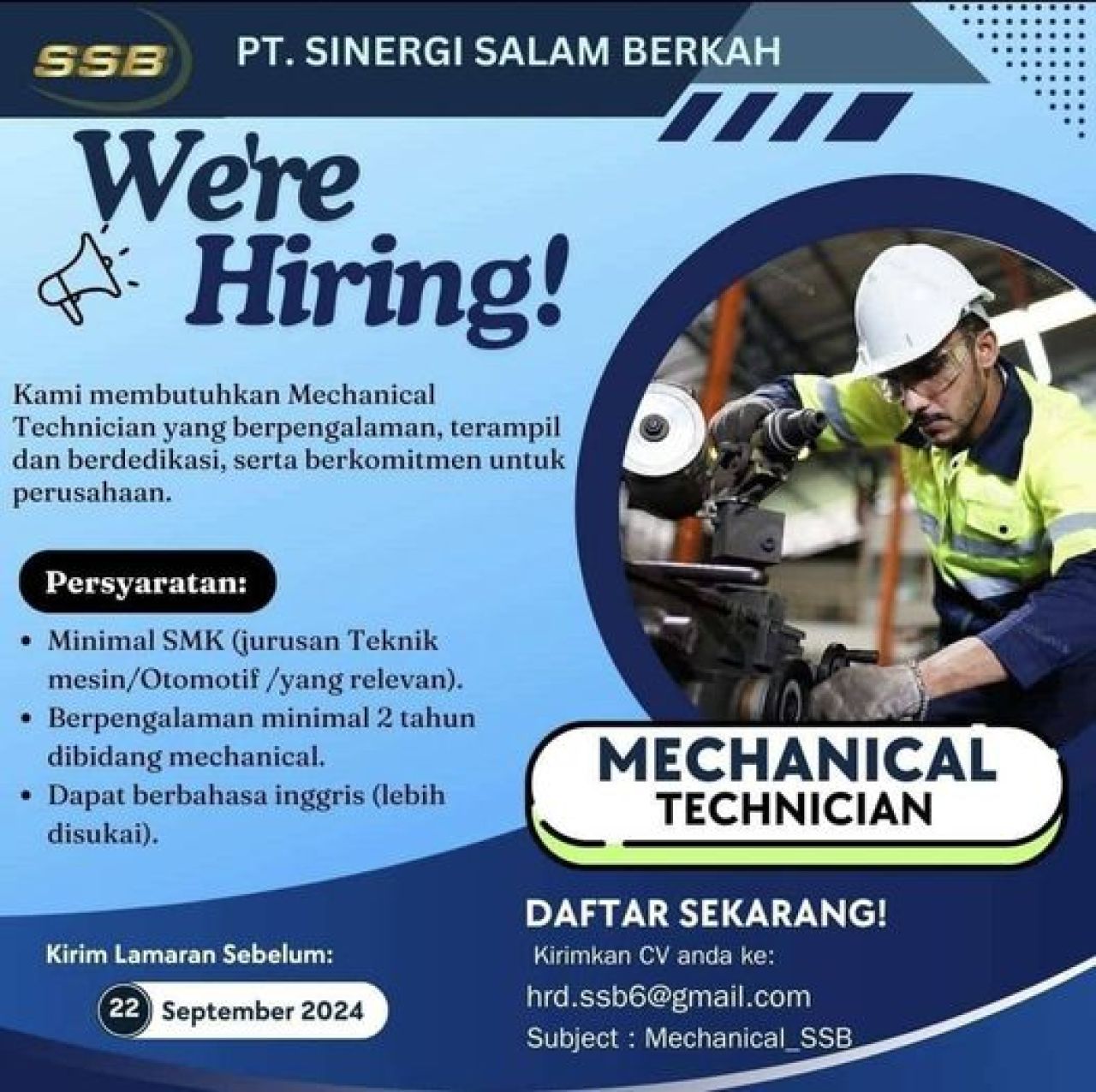Lowongan kerja di PT Sinergi Salam Berkah