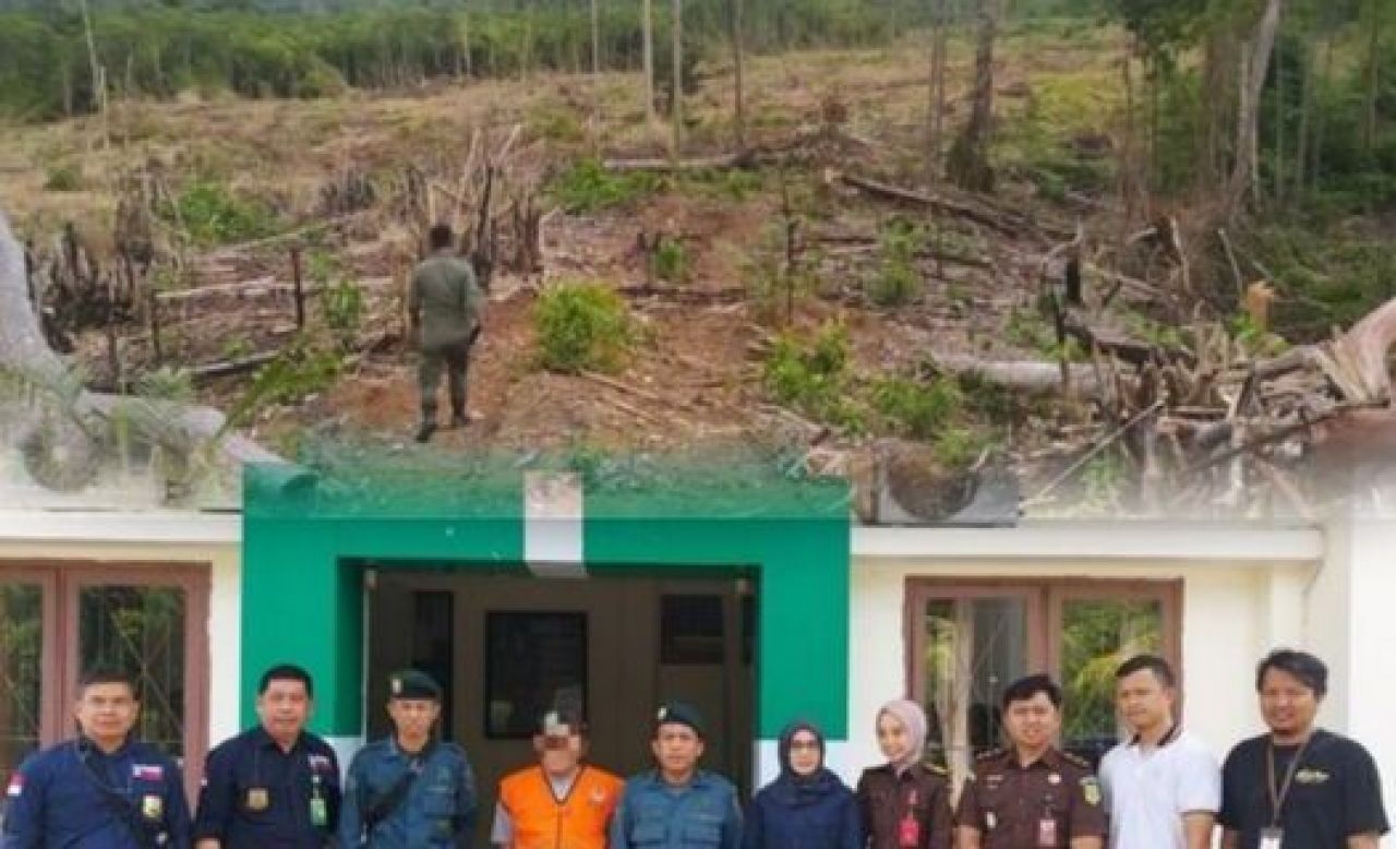 Tersangka dan barang bukti dalam kasus perusakan Cagar Alam (CA) Faruhumpenai
