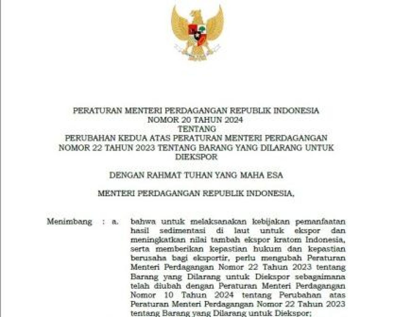 Permendag RI Nomor 20 Tahun 2024