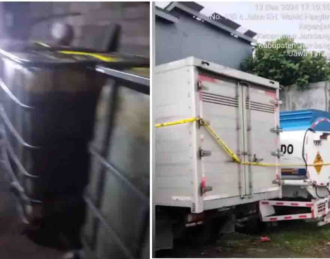 Gudang penyimpanan BBM. Foto kanan : truk tangki di Polres Jombang