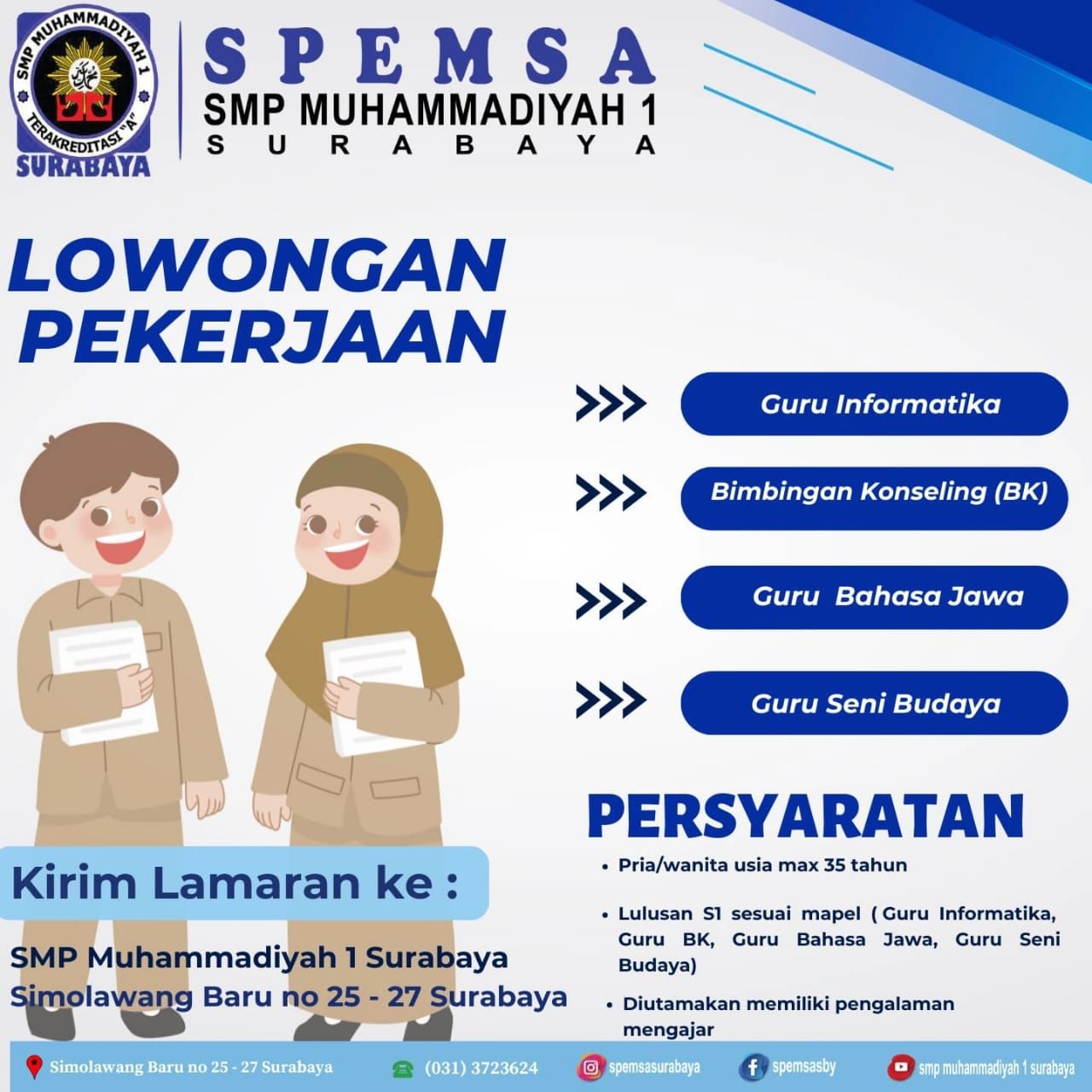 Lowongan kerja di SMP Muhammadiyah 1 Surabaya