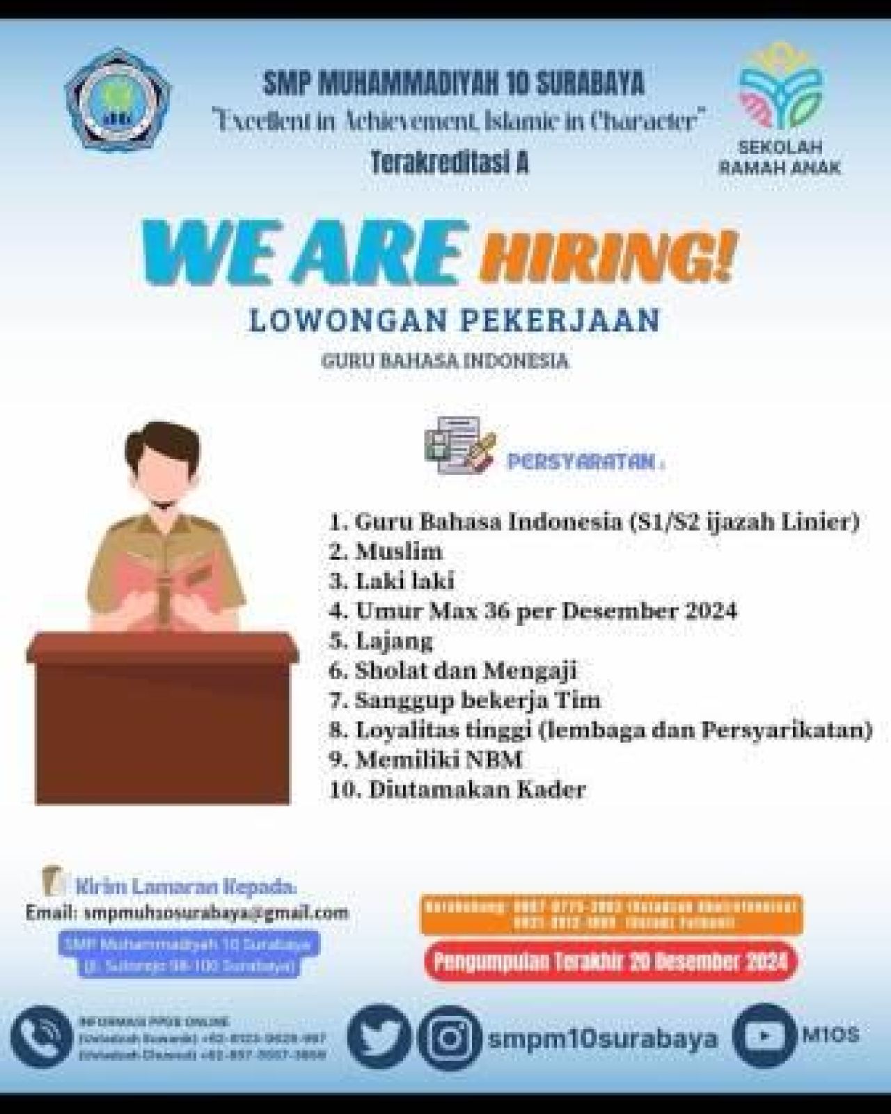 Lowongan kerja di SMP Muhammadiyah 10 Surabaya