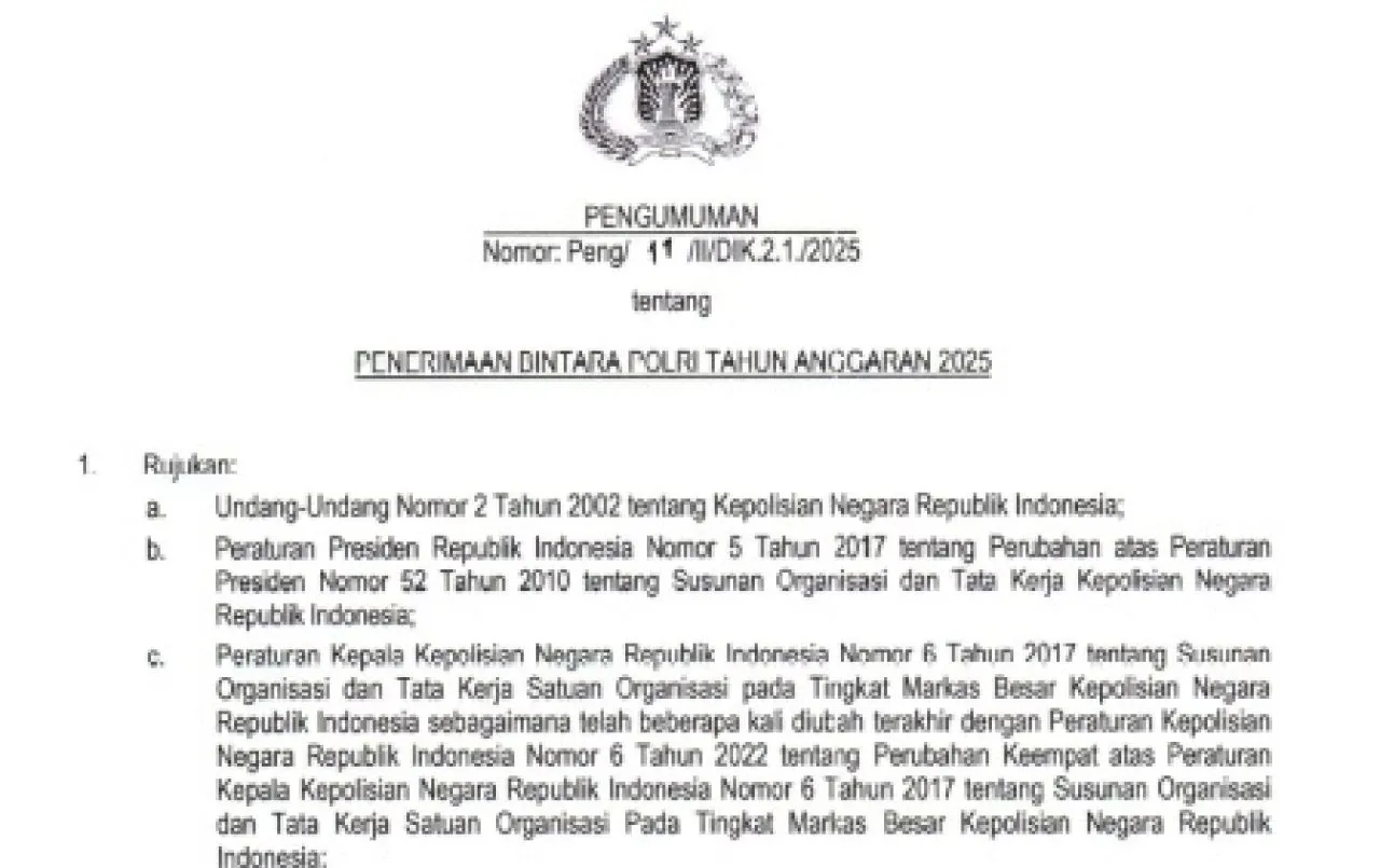 Pendaftaran Bintara Polri Tahun 2025