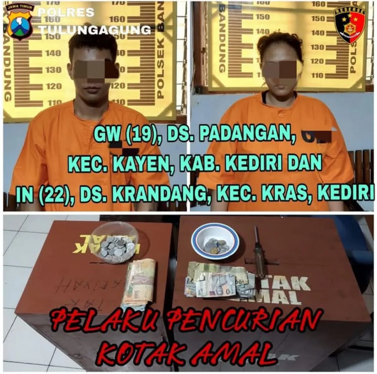 Pelaku tindak pidana pelaku pencurian kotak amal di Masjid Baitul Ahmad di Desa Talunkulon
