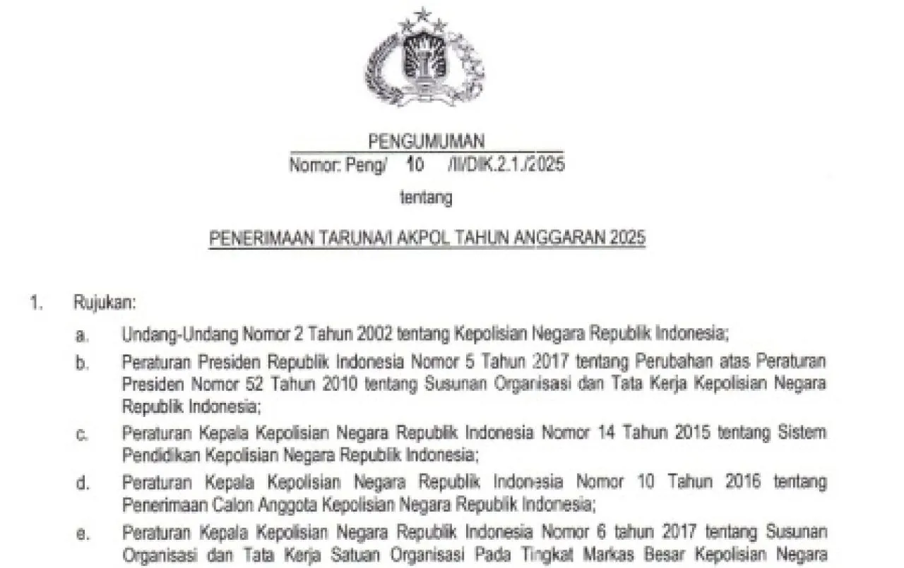 Jadwal Pendaftaran AKPOL 2025 dan Syaratnya