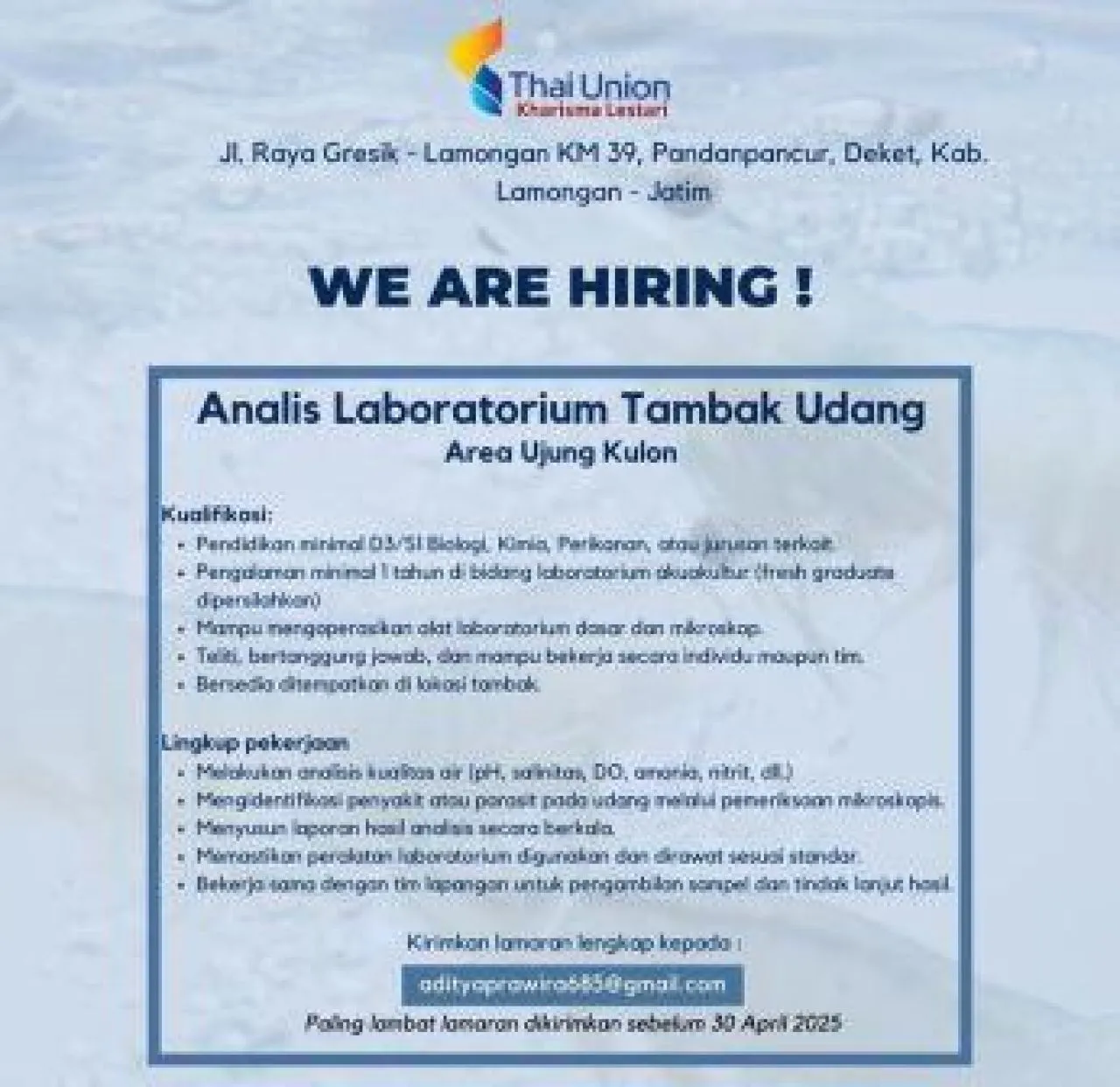 Thai Union Kharisma Lestari Buka Lowongan Kerja