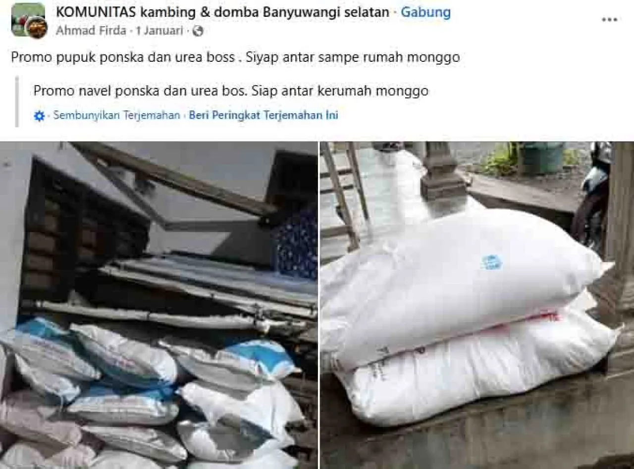 Akun Facebook Ahmad Firda menjual pupuk subsidi
