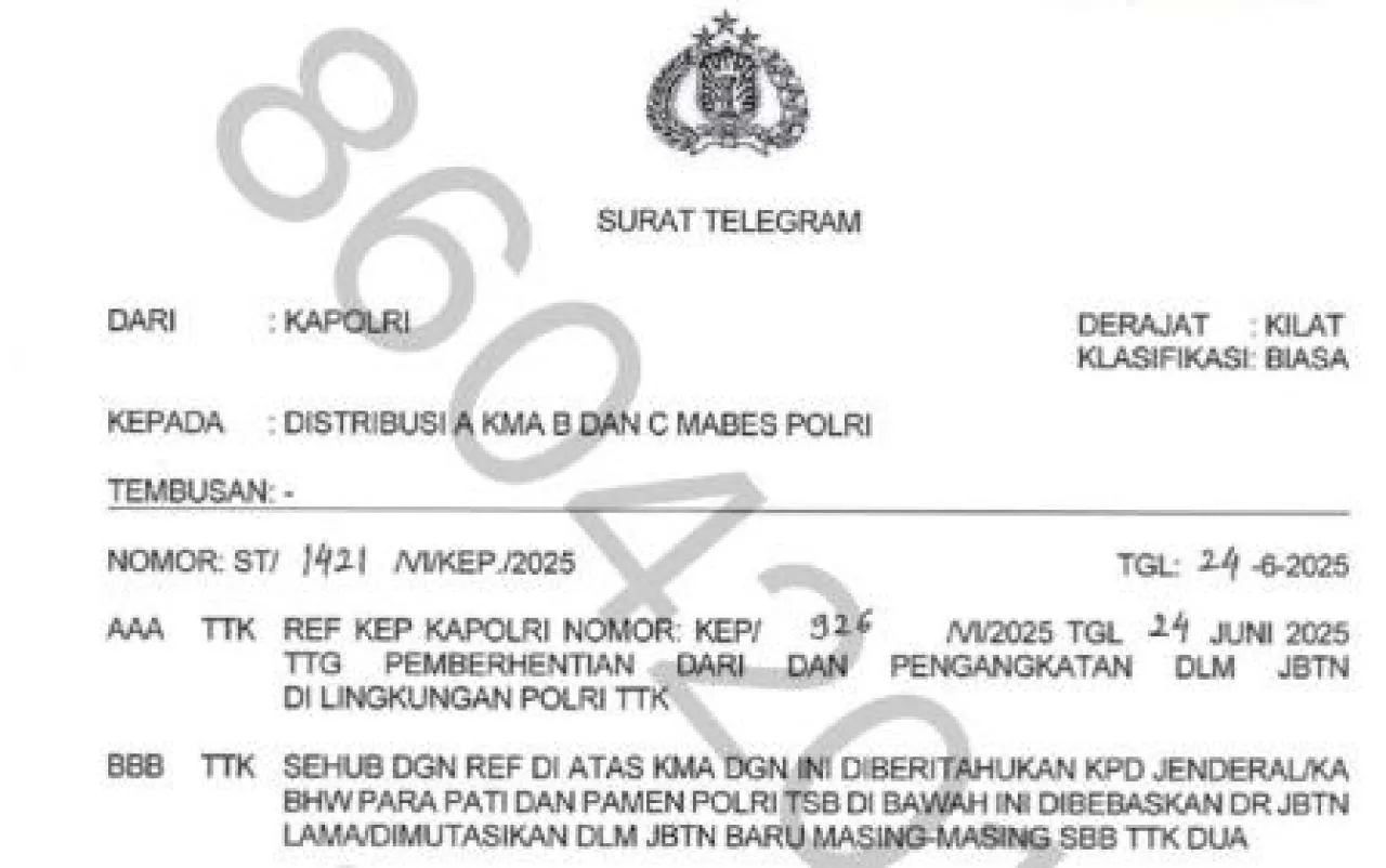 Daftar Lengkap Mutasi Perwira Tinggi Polri Bulan Juni 2025