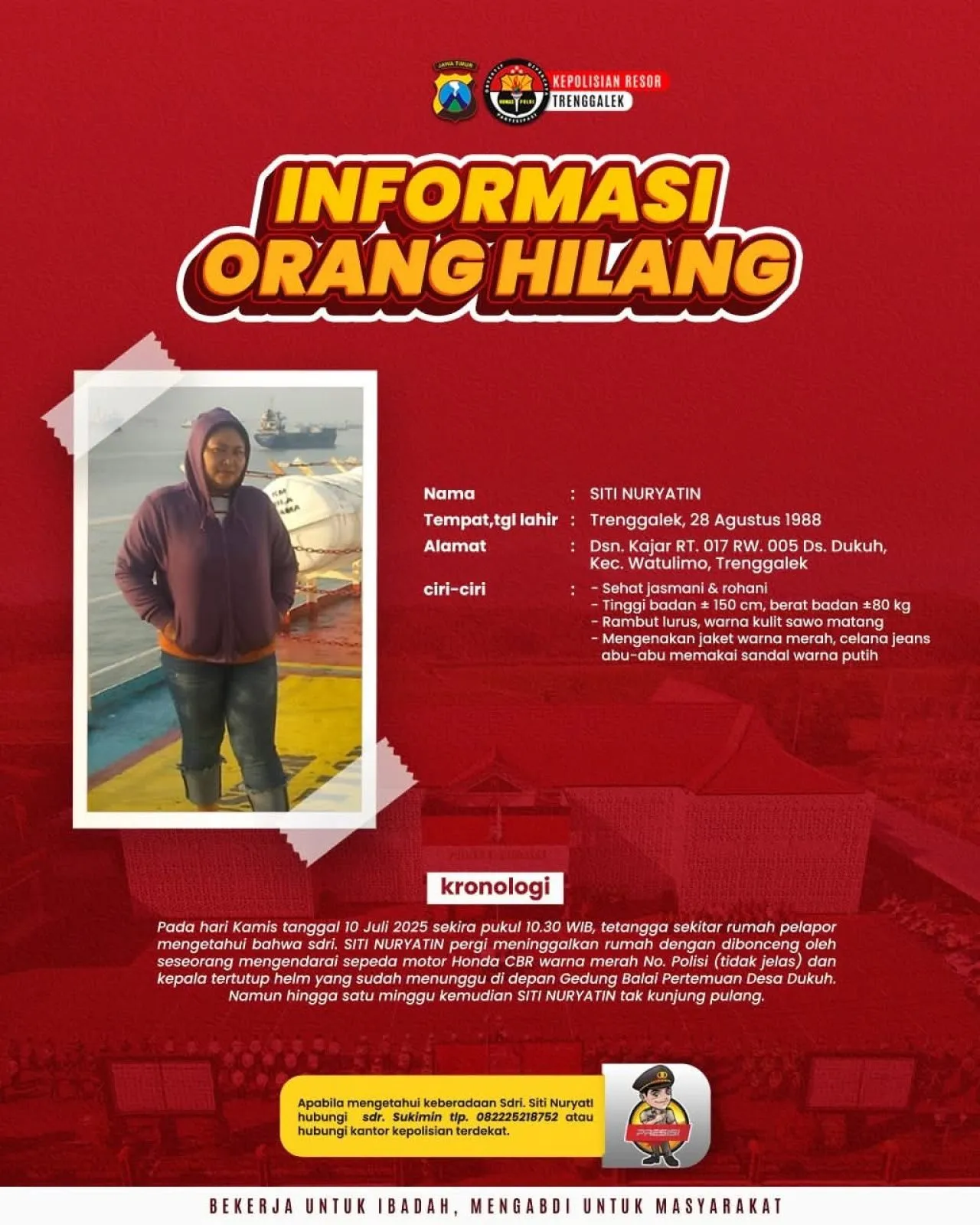 Informasi Orang Hilang Bernama Siti Nuryatin dari Desa Dukuh