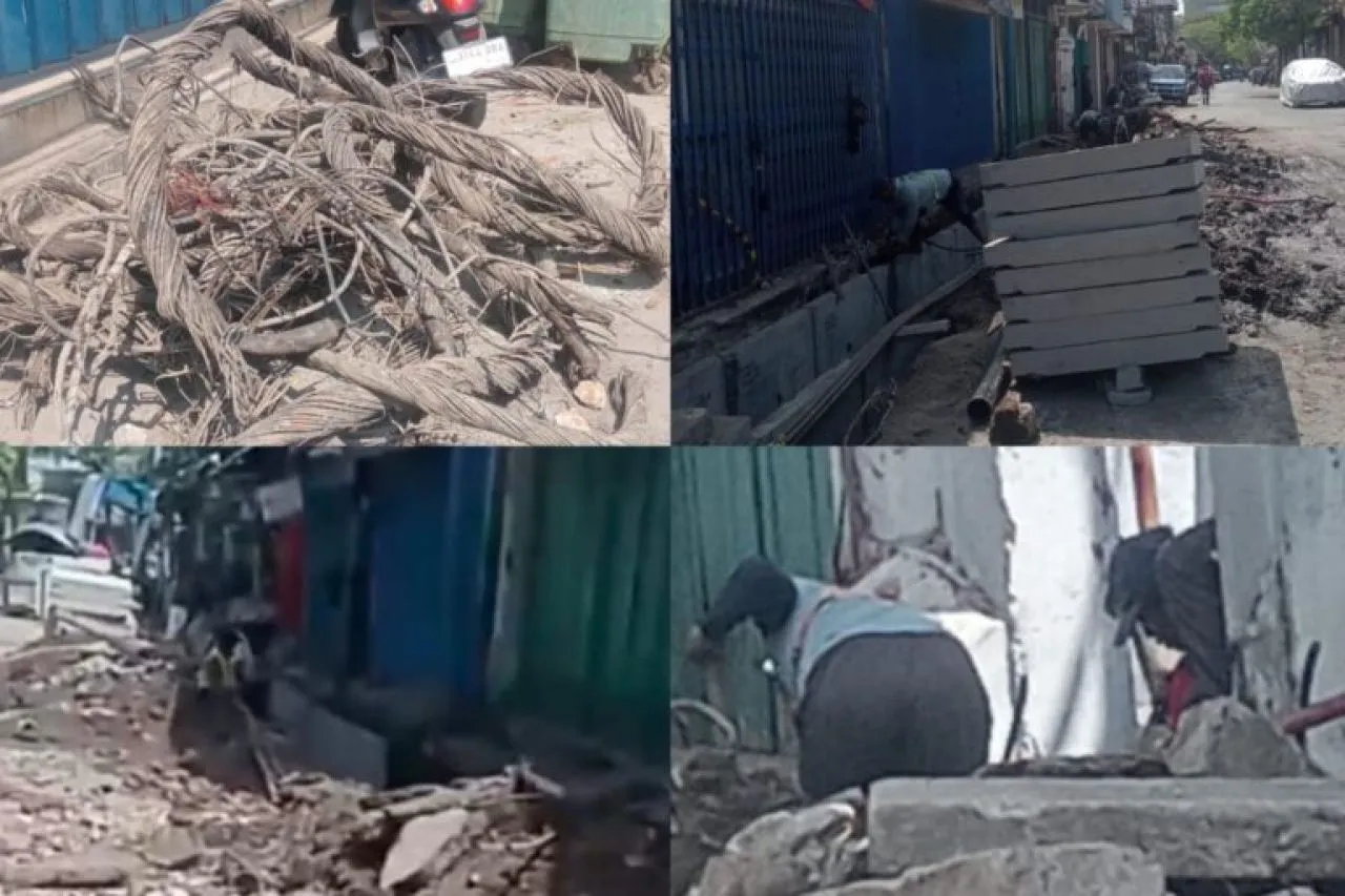 Terduga Pencuri Kabel Tembaga Telkom Beraksi di Jalan Keputran Surabaya