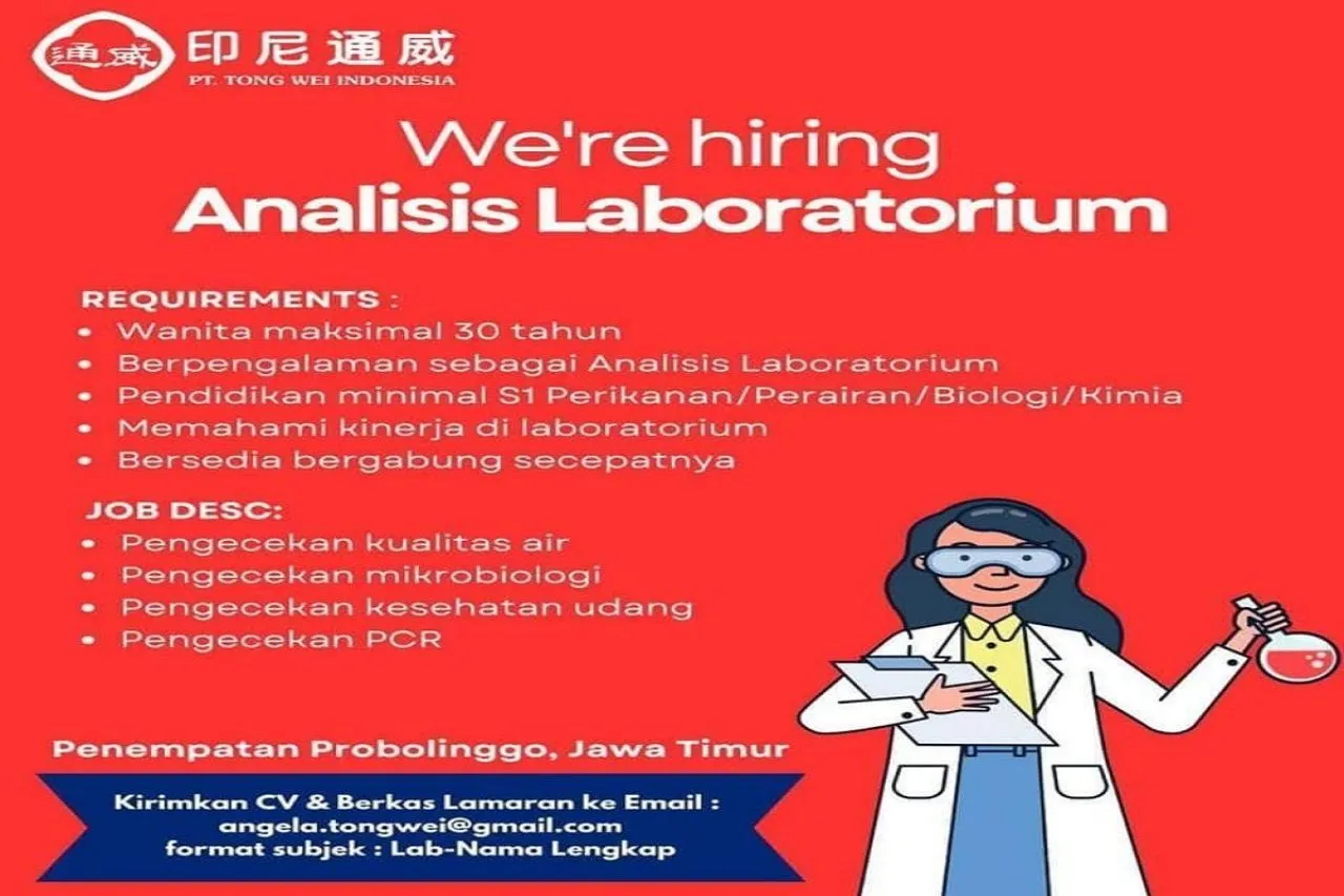 PT Tong Wei Indonesia Buka Lowongan Sebagai Analisis Laboratorium