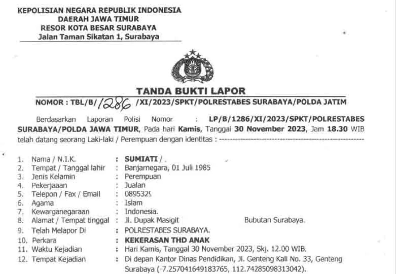 Setahun Lebih, Laporan Kekerasan Terhadap Anak di Polrestabes Surabaya Tanpa Progres