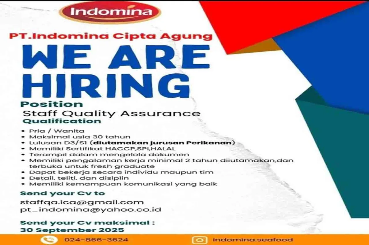 Lowongan Kerja Sebagai Staf Quality Control di PT Indomina Cipta Agung