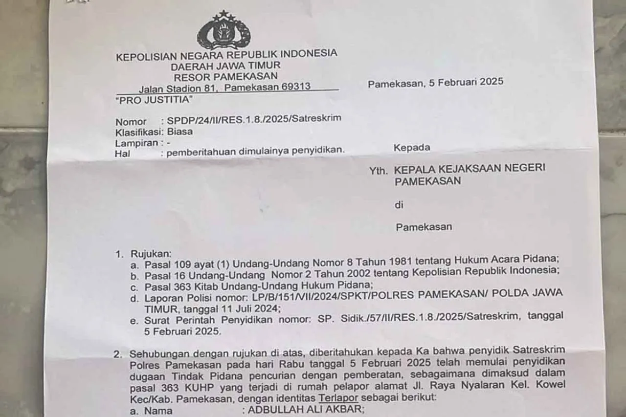 Polres Pamekasan Buka Penyidikan Kasus Dugaan Pencurian di Kelurahan Kowel