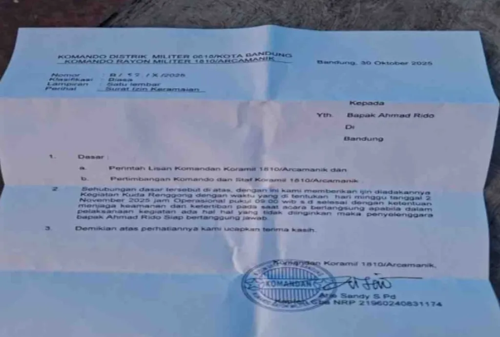 Klarifikasi Surat Izin Keramaian yang Diterbitkan Koramil Arcamanik