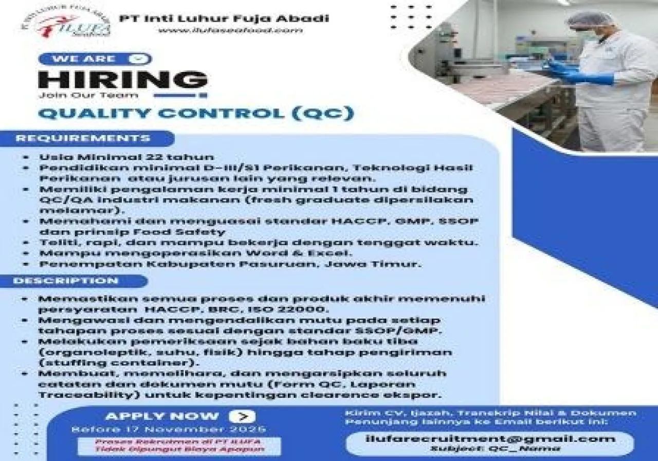 Rekrutmen Quality Control di PT Luhur Fuja Abadi