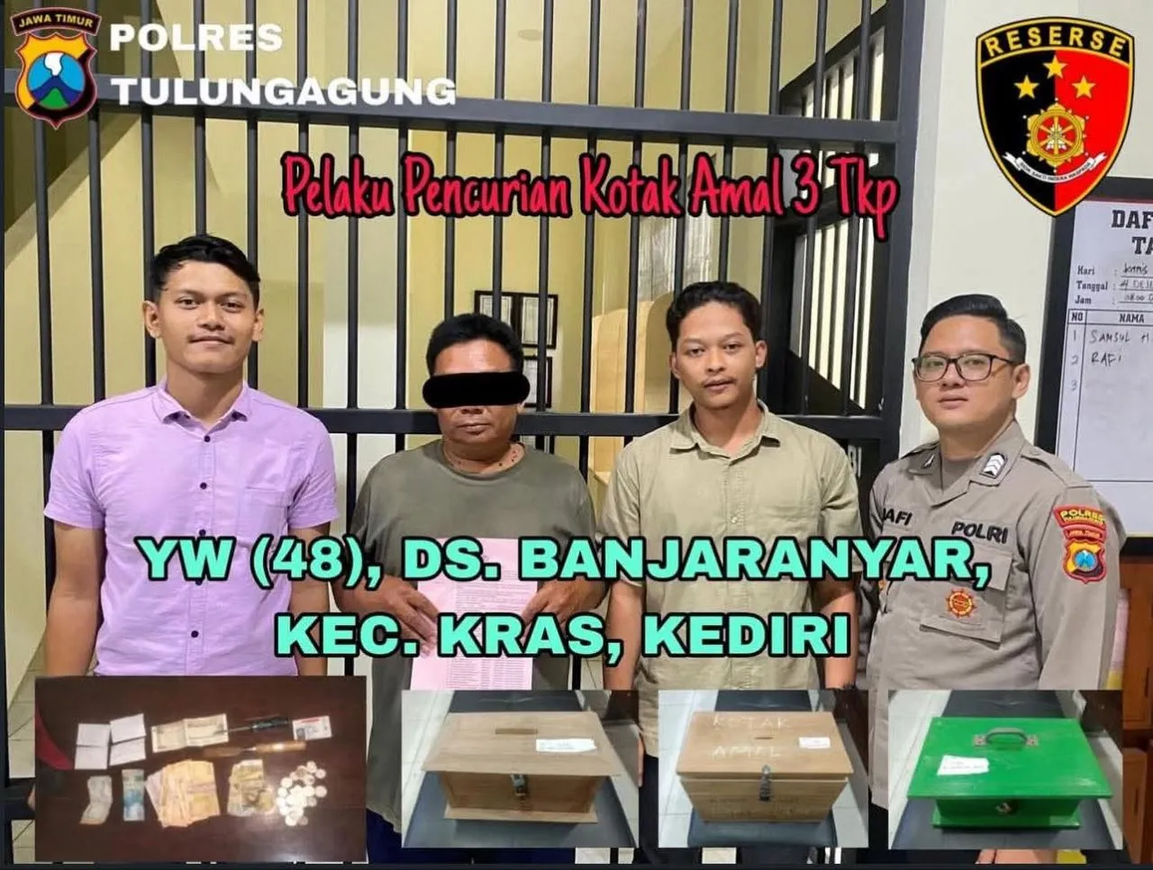 Polres Tulungagung Ungkap Kasus Pencurian Kotak Amal Masjid