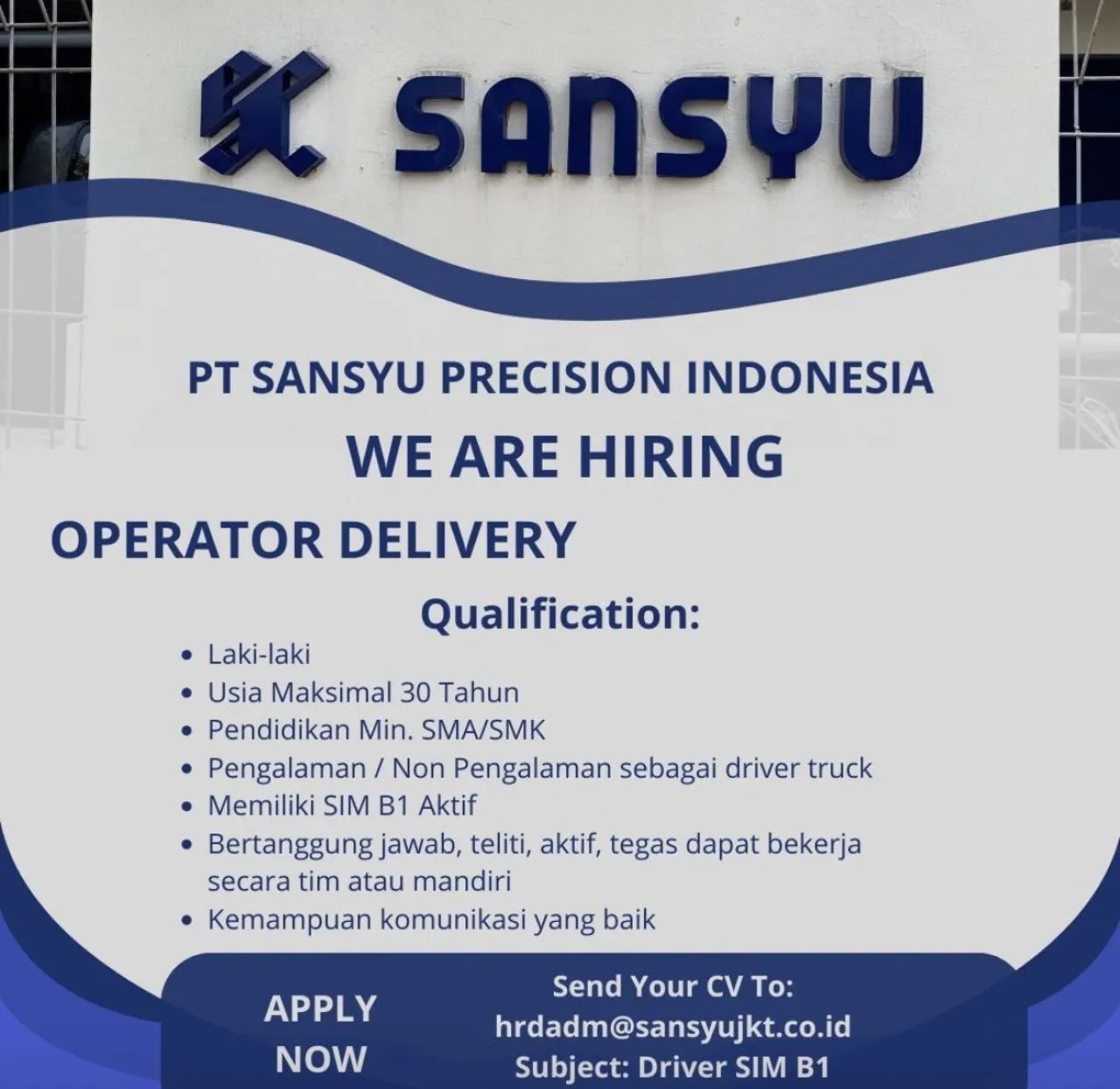 PT Sansyu Precision Indonesia Open Recruitment