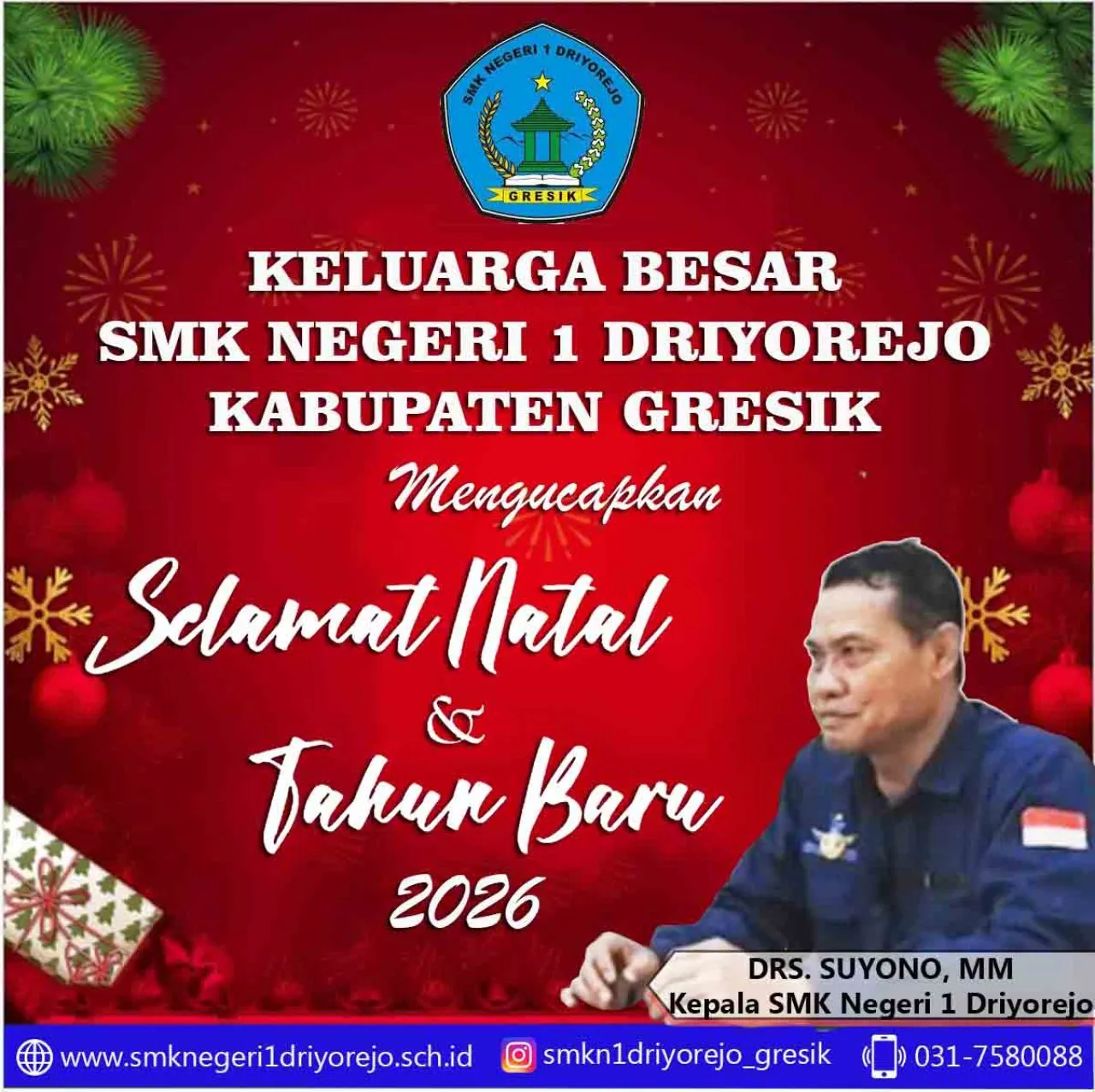 Keluarga Besar SMKN 1 Driyorejo Mengucapkan Selamat Natal dan Tahun Baru 2026