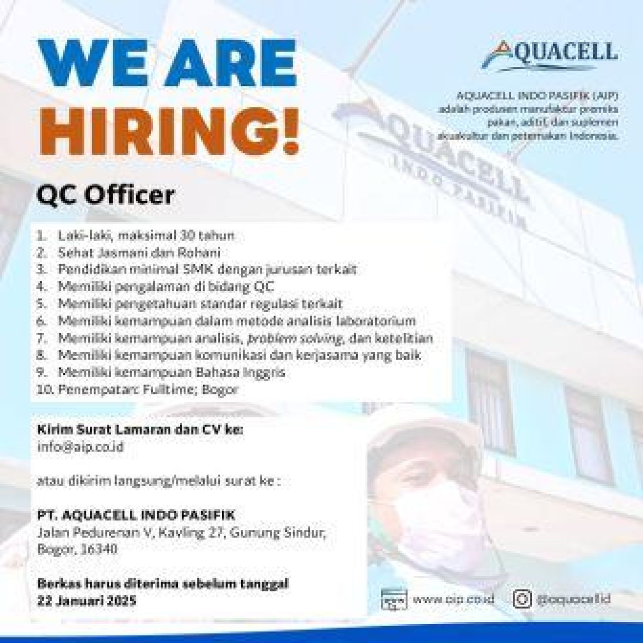 Lowongan kerja di PT Aqua Cell Indo Pasifik