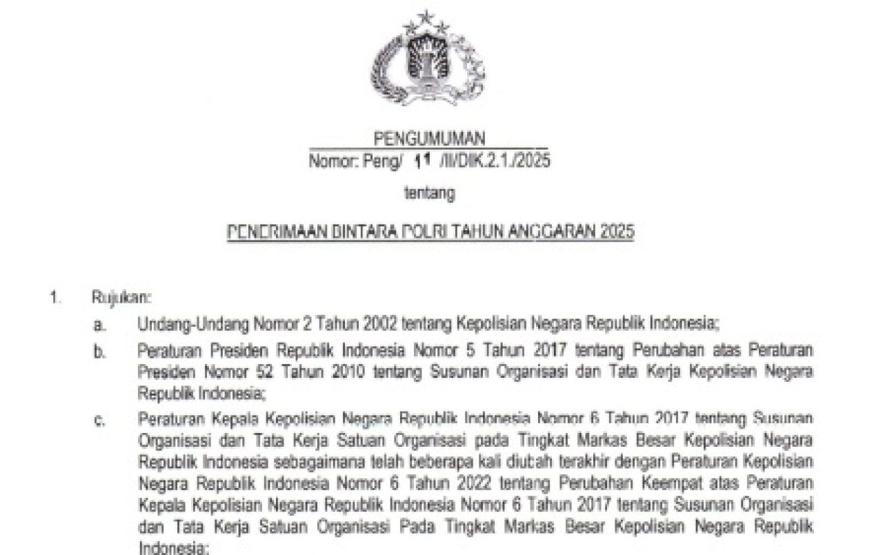 Pendaftaran Bintara Polri Tahun 2025