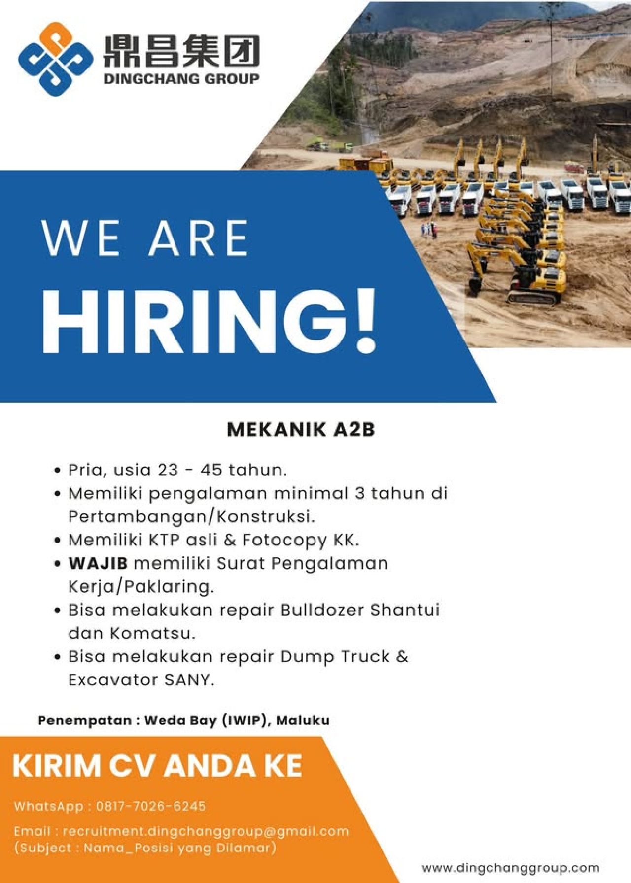Lowongan Mekanik di DingChang Group