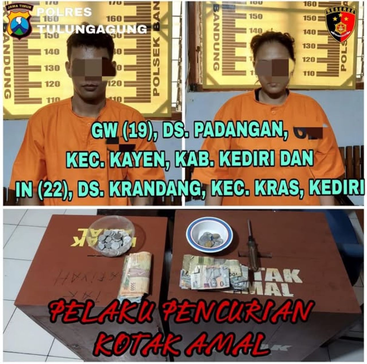 Pelaku tindak pidana pelaku pencurian kotak amal di Masjid Baitul Ahmad di Desa Talunkulon