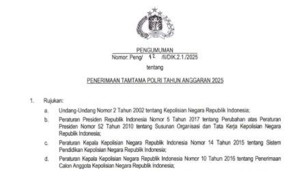 Penerimaan Tamtama Polri tahun anggaran 2025
