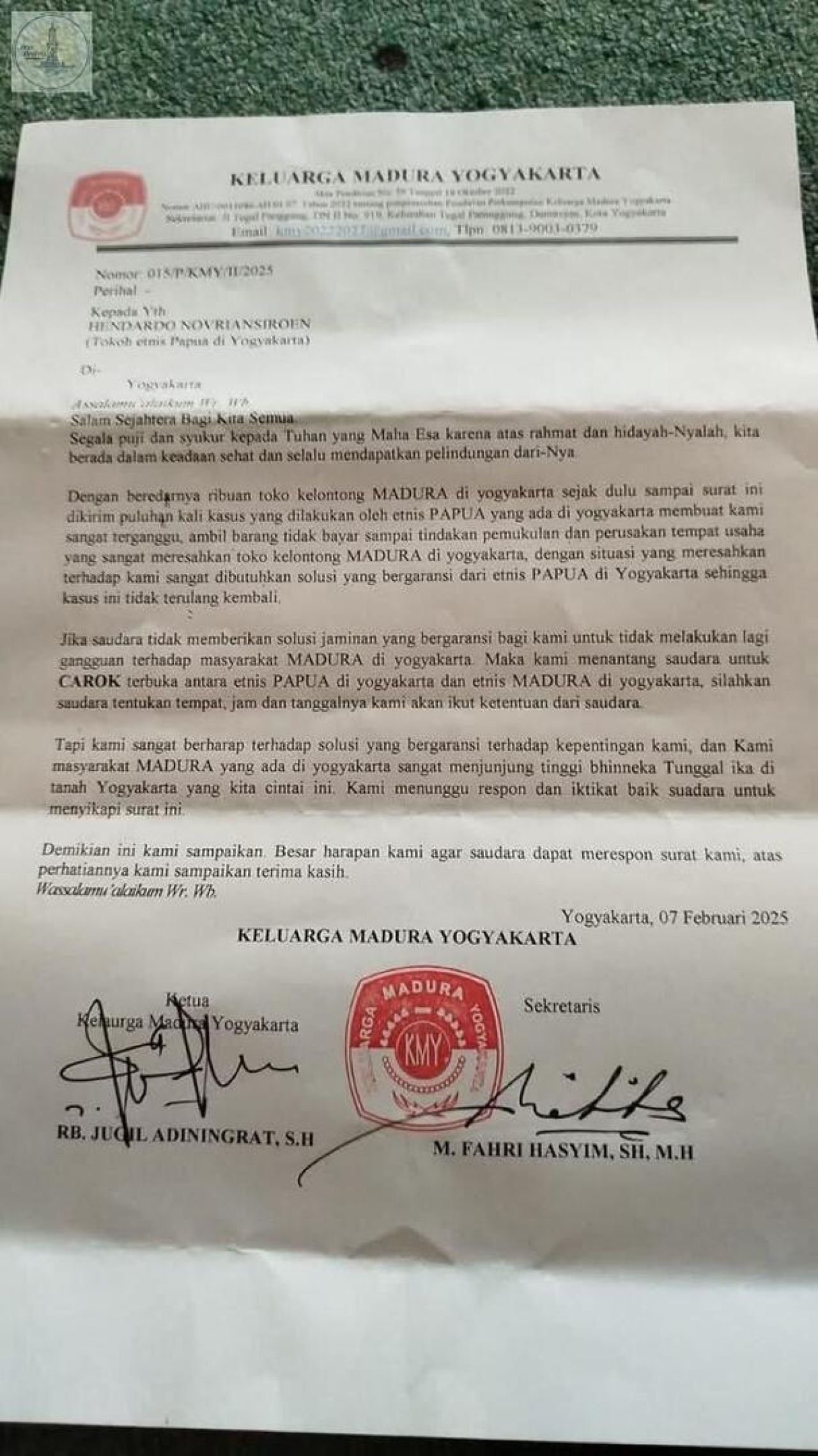 Surat Keluarga Madura Yogyakarta