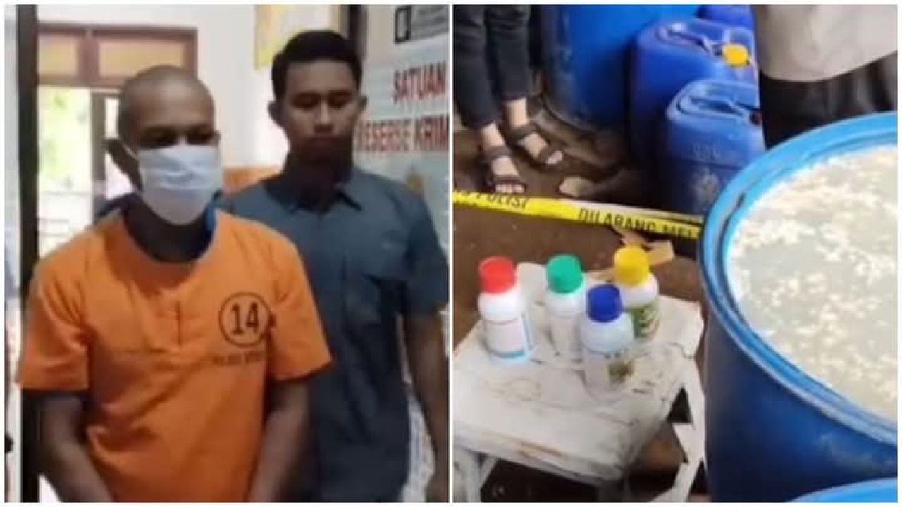 Budi Harto dan barang bukti pembuatan pupuk cair