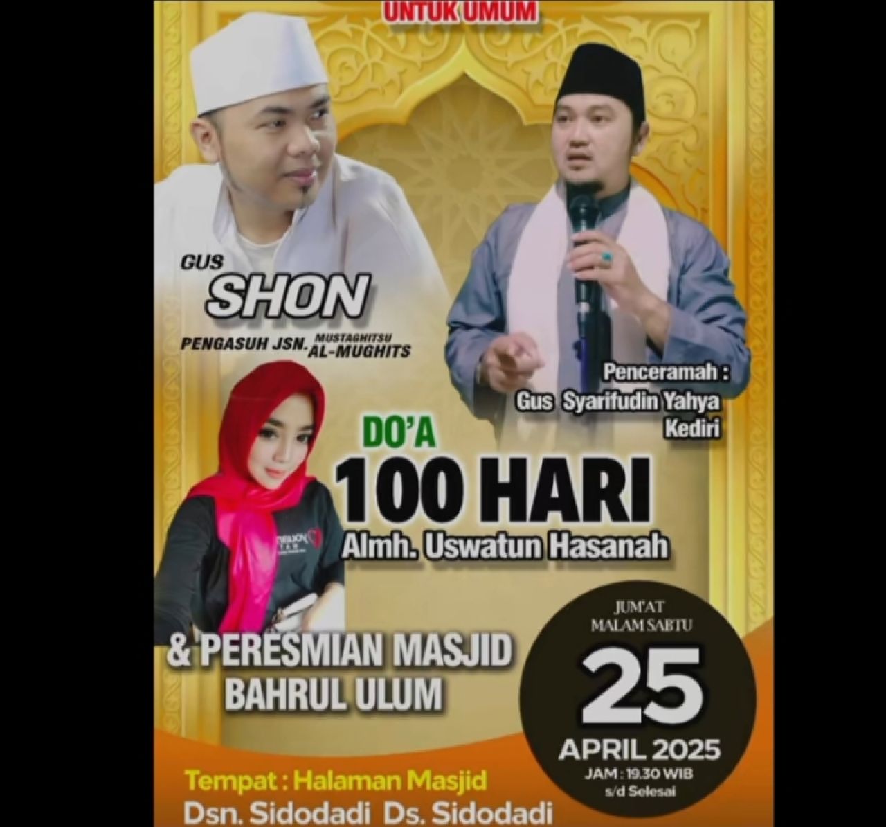 Leaflet pengajian akbar dan doa bersama dalam rangka 100 hari meninggalnya Uswatun Khasanah